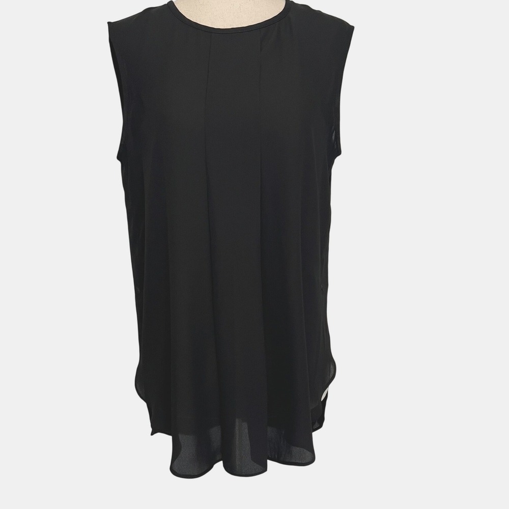 Joseph Ribkoff Women's 8 Sleeveless Blouse Black High Low Pleated Keyhole Back